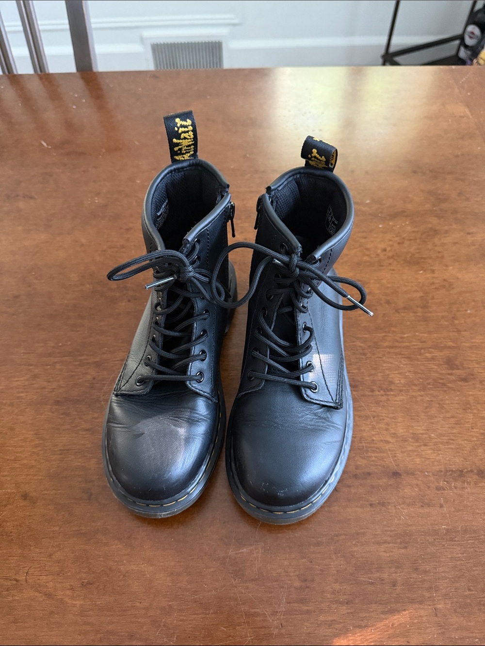 Dr. Martens Kids Black Leather Lace-Up Boots with Heel Loop